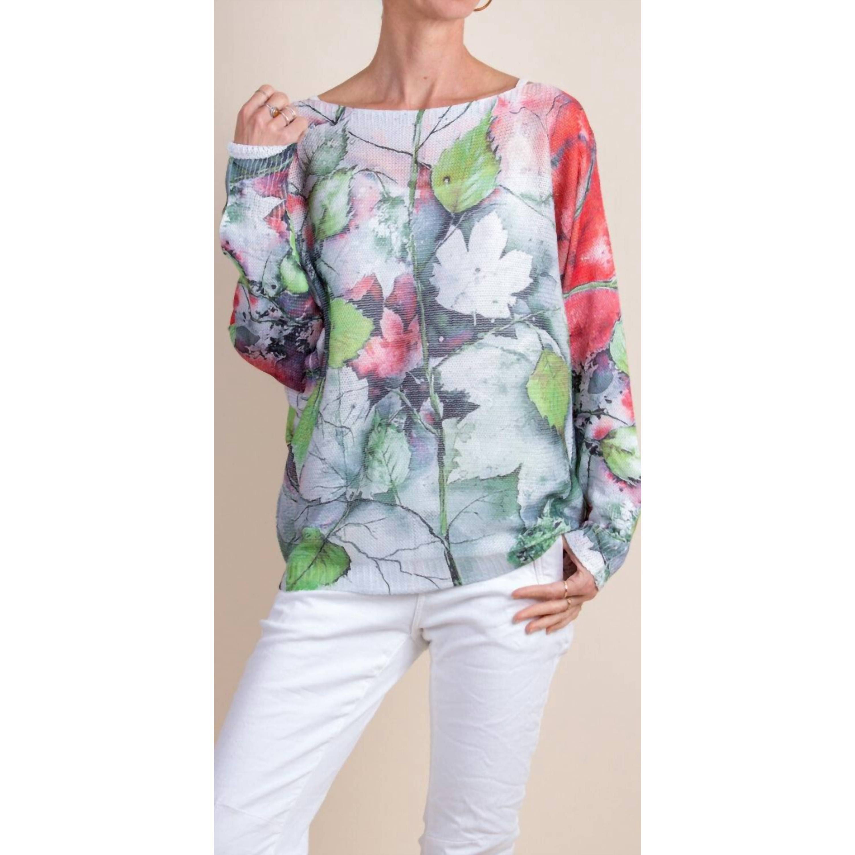 New Gigi Moda Daria Fall Leaves Batwing Sweater In White/Red